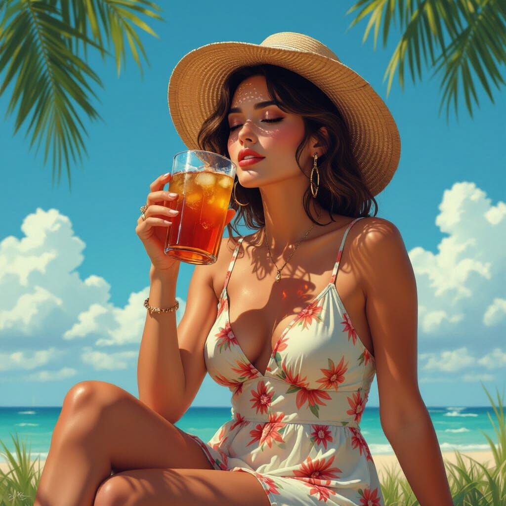 Relaxing With Iced Tea: Serene Digital Art