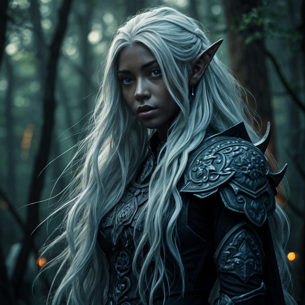 Dark Elf in Elegant White Hairdo