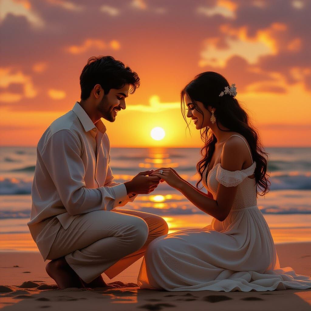 Romantic Sunset Proposal in Painterly Style