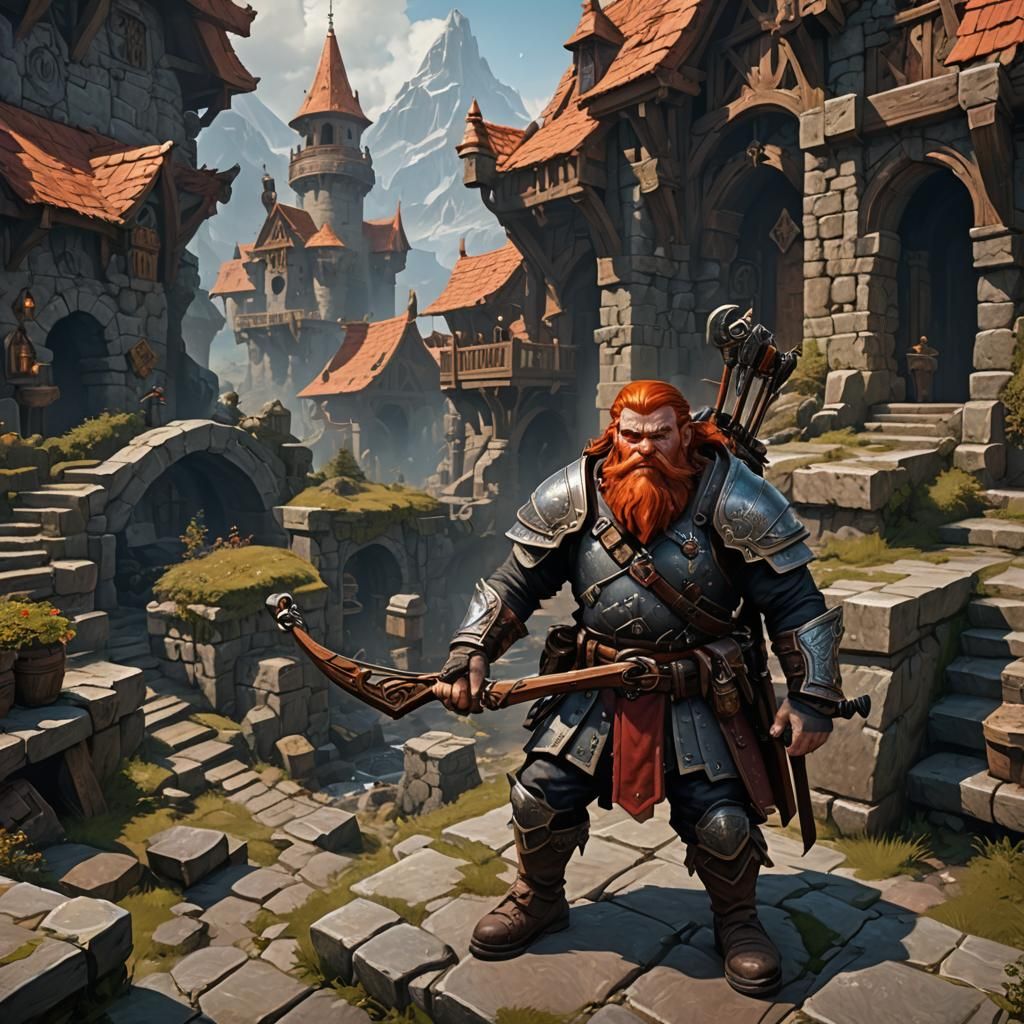 Dwarf Sergeant Guards Outpost in Dark Fantasy Style