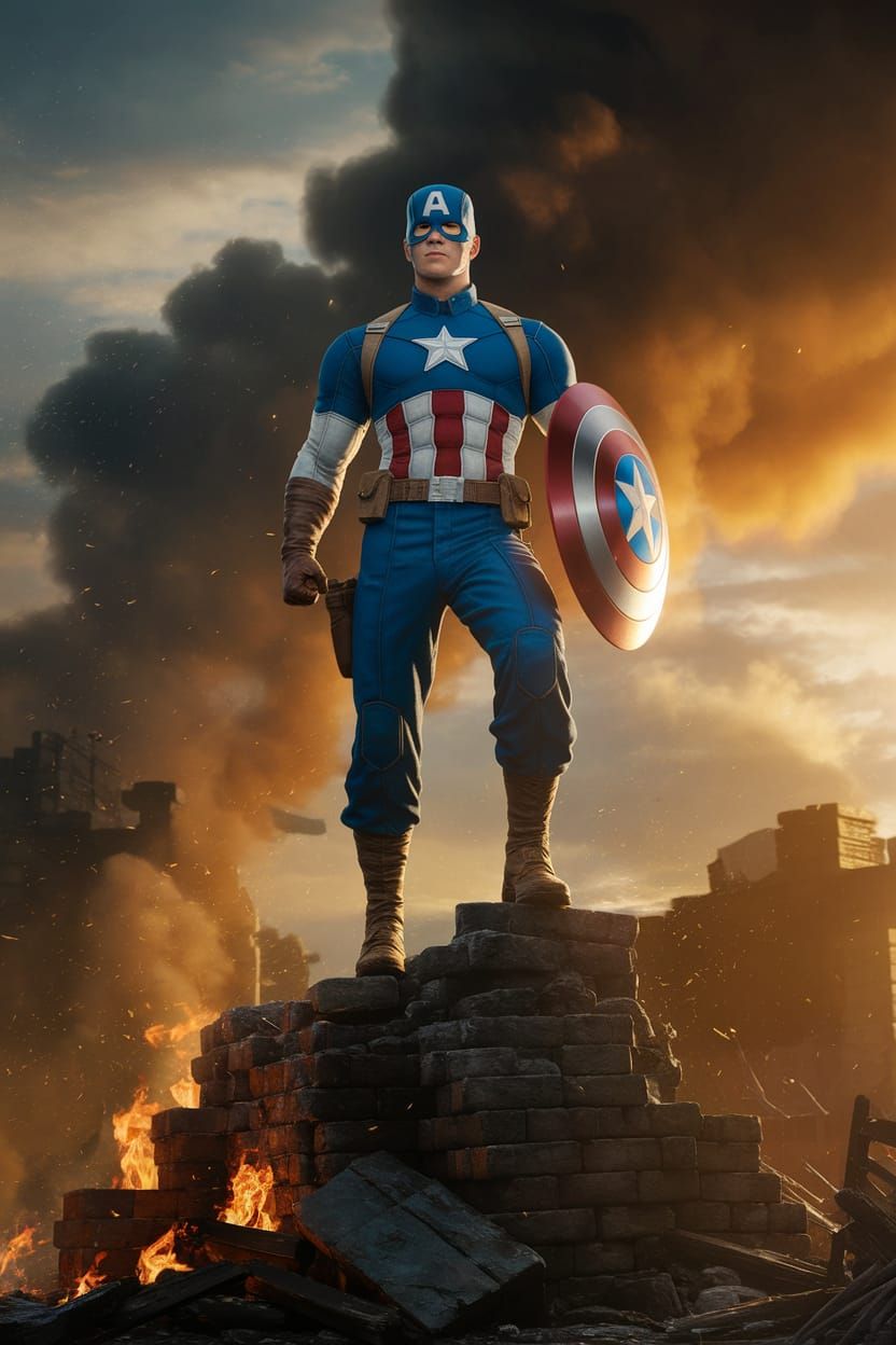 Captain America in War-Torn WWII Setting