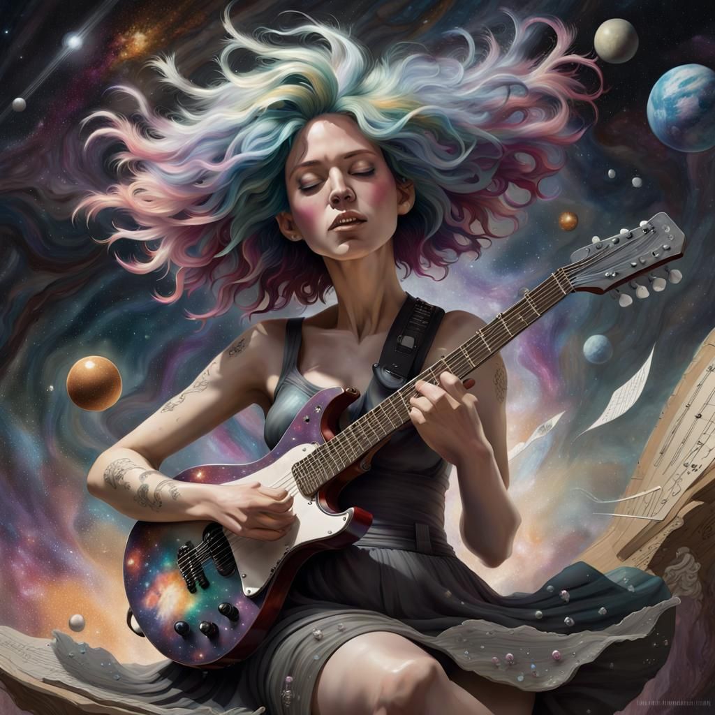 Galactic Guitarist in a Detailed Digital Illustration