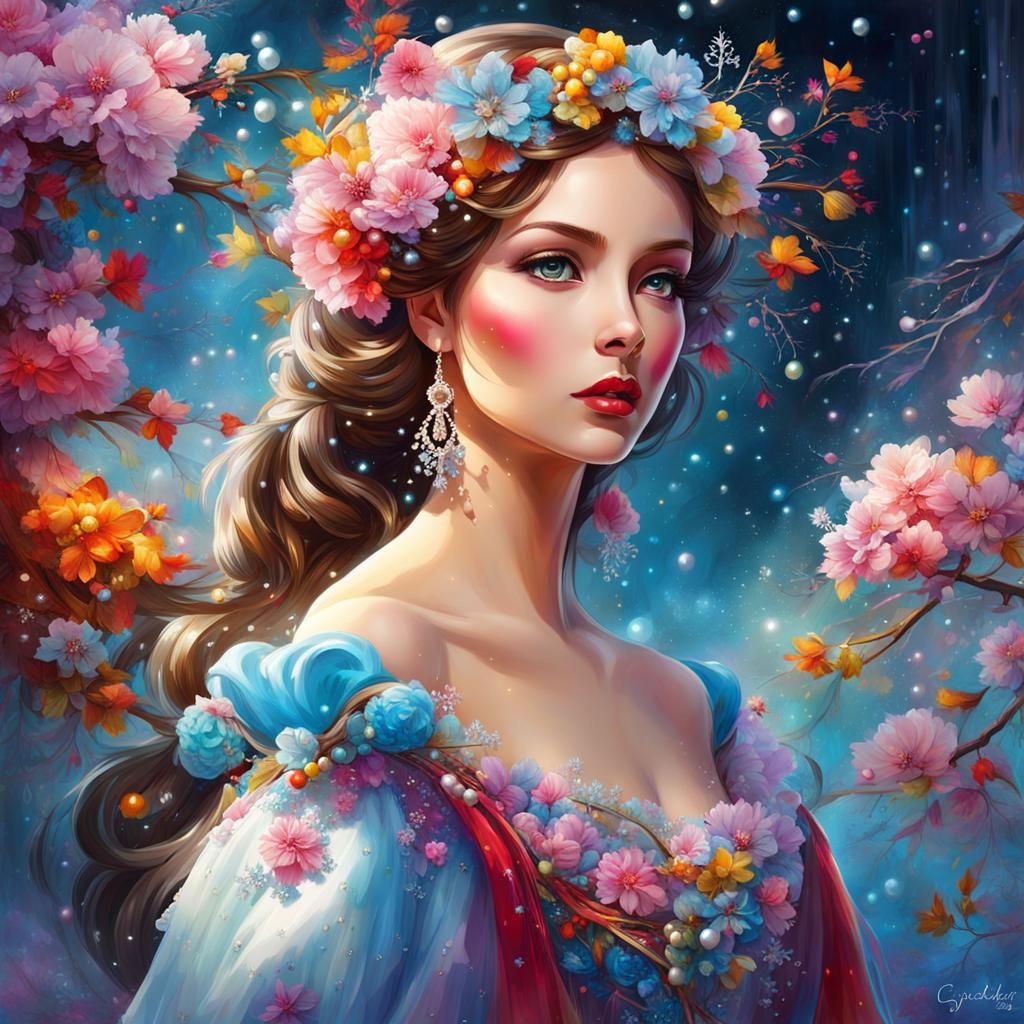 Winter Princess in Snow Garden: Digital Painting