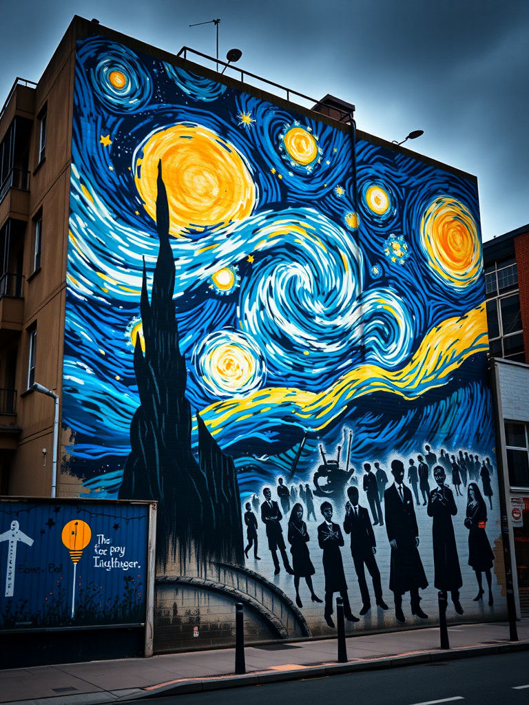 Starry Night Mural in Post-Impressionist Style