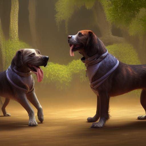 Detailed Matte Painting of Mating Dogs