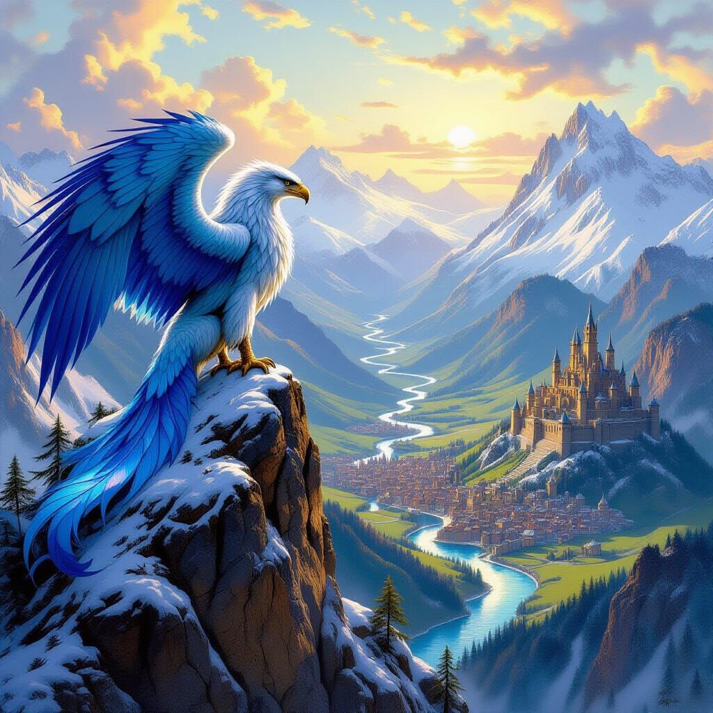 Griffin Overlooking Kingdom as Fantasy Painting