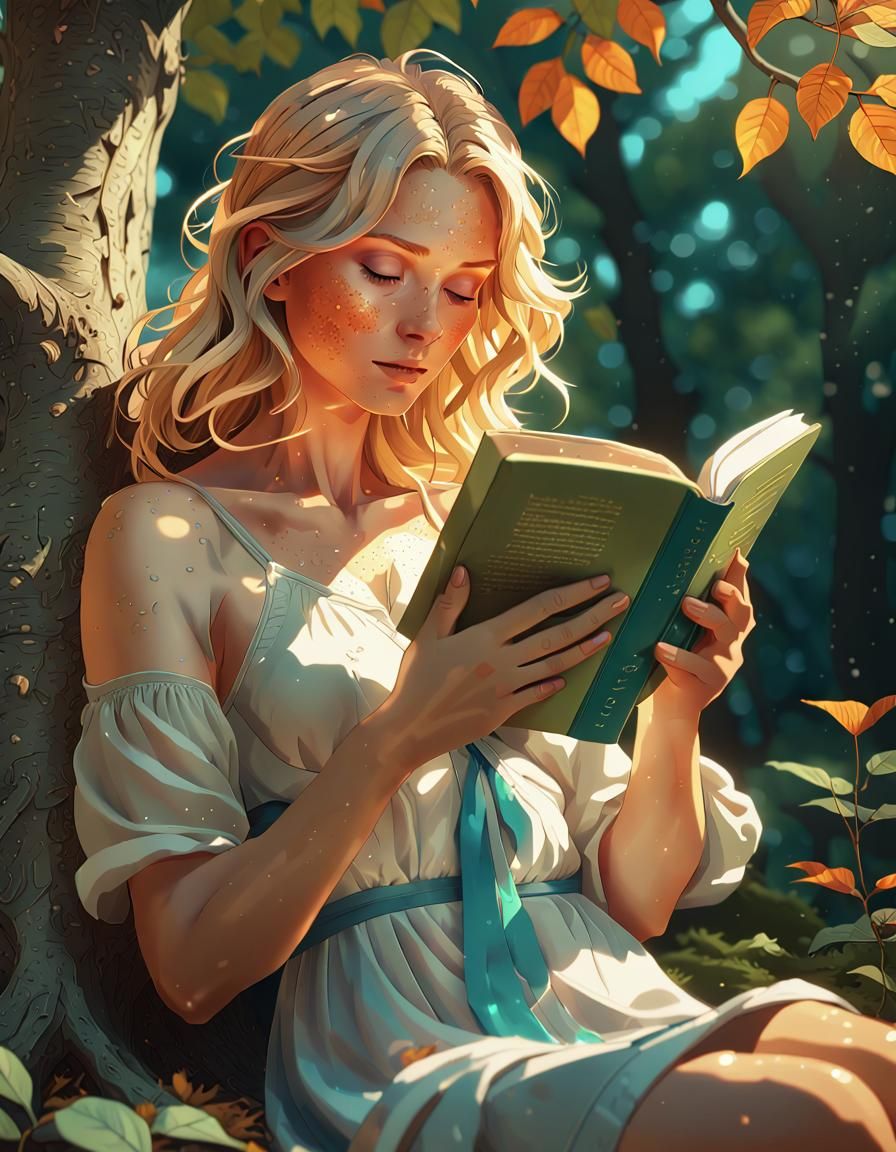 Woman Reading in Sunlight: Studio Ghibli Anime Art