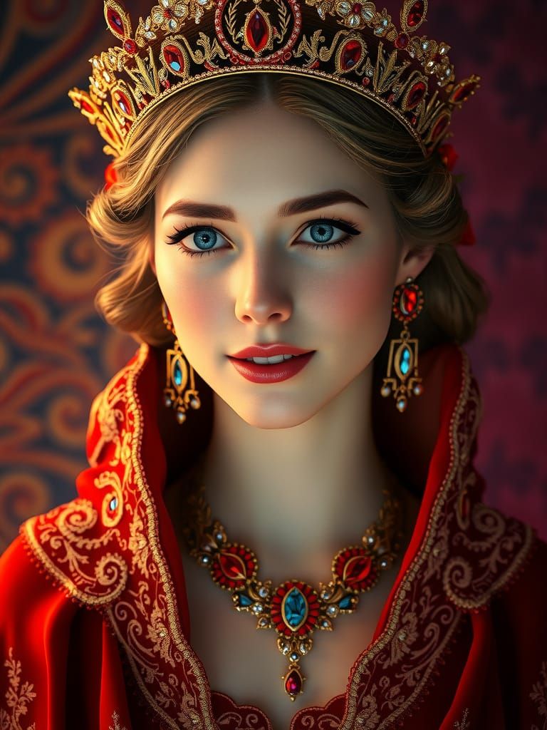 Regal Fantasy Goddess in Vibrant, Triadic Colors