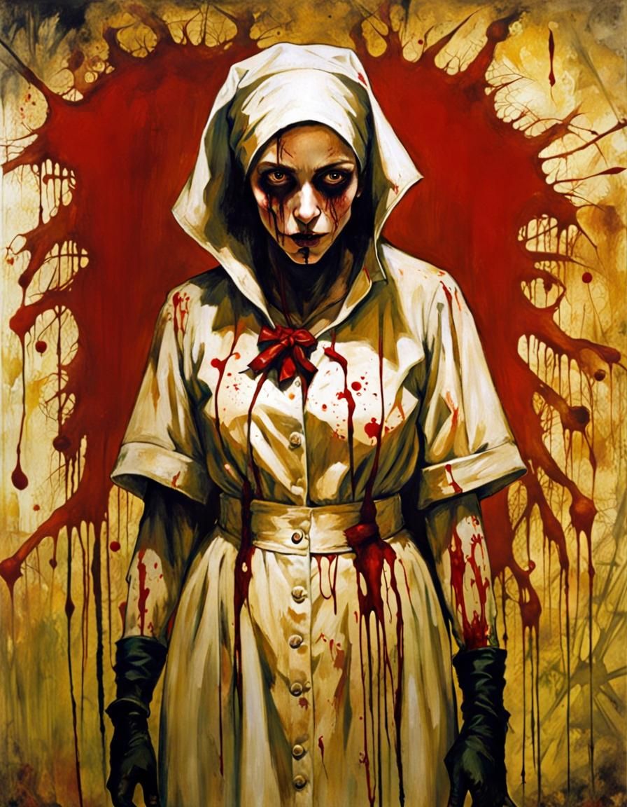 Sinister Asylum Nurse Portrait in Chiaroscuro Style