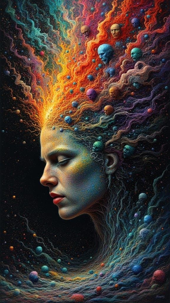 Mindscape of Emotions: Serene Face Surrounded by Expressive ...