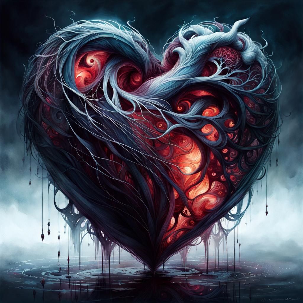 Ethereal Ghostly Heart Illustration in Dark Cool Colors
