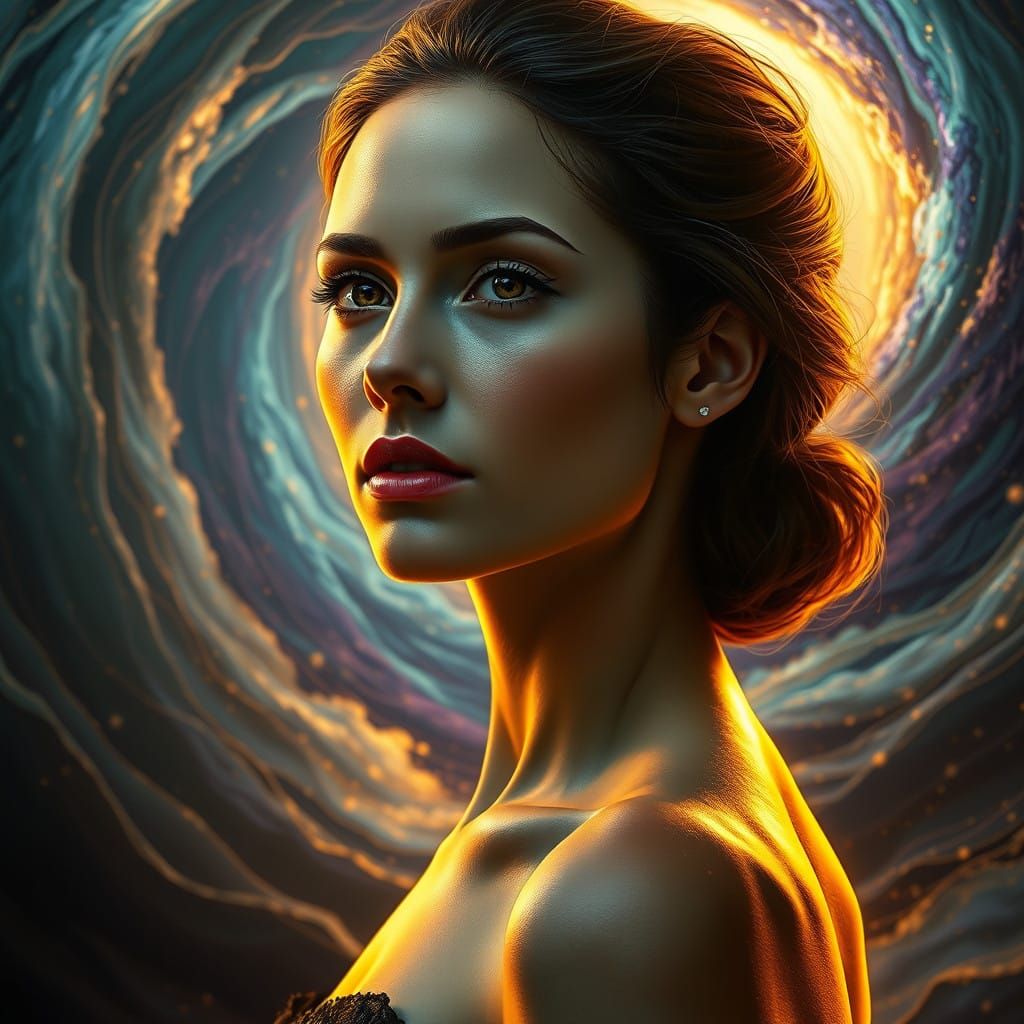 A Serene Woman with Hidden Depths in Golden Light