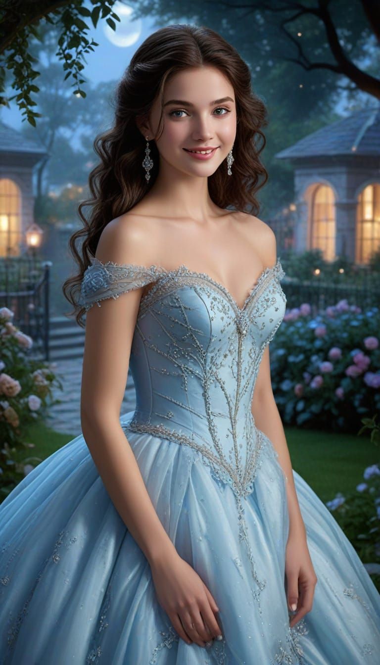Ethereal Princess in Moonlit Garden