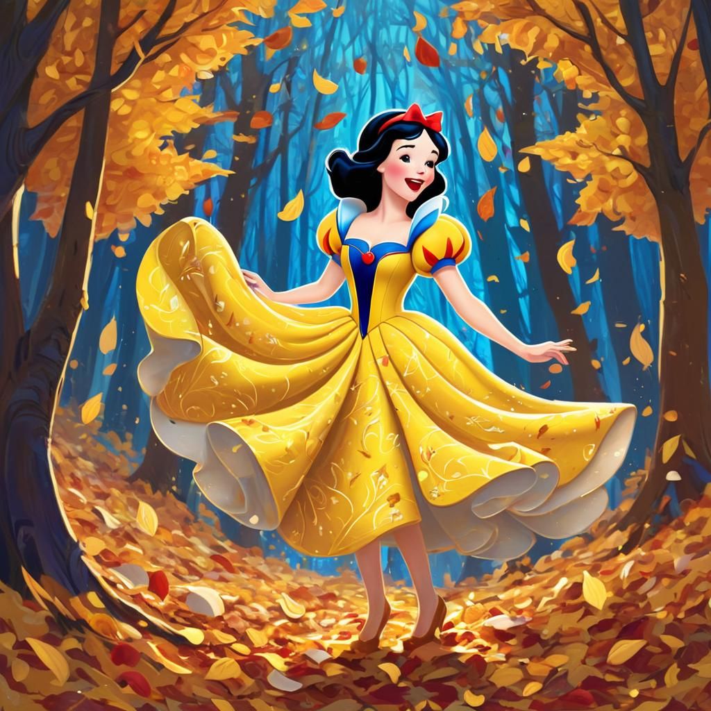 Snow White's Whimsical Autumn Dance: A Digital Artwork