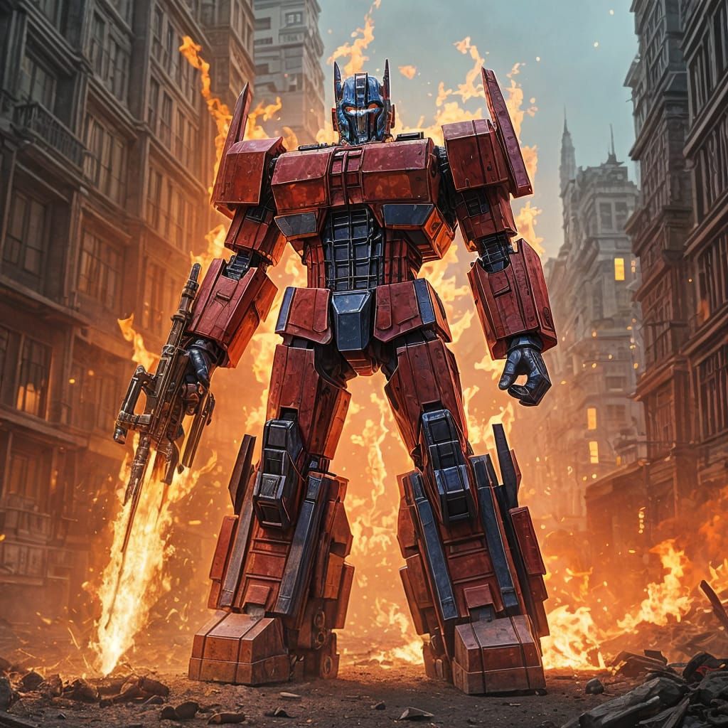 Optimus Prime with Flaming Sword Digital Art