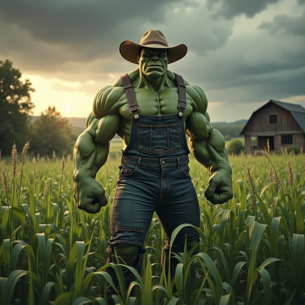 Hulk as Farmer: Hyperrealistic Digital Art