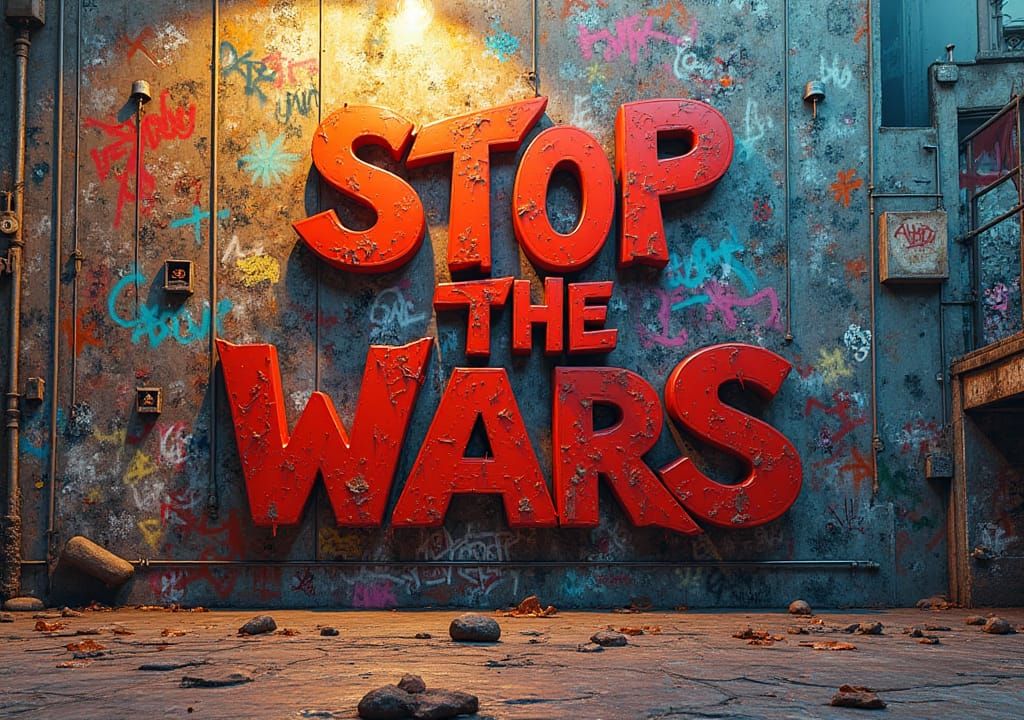 Colorful Graffiti Wall with Anti-War Message