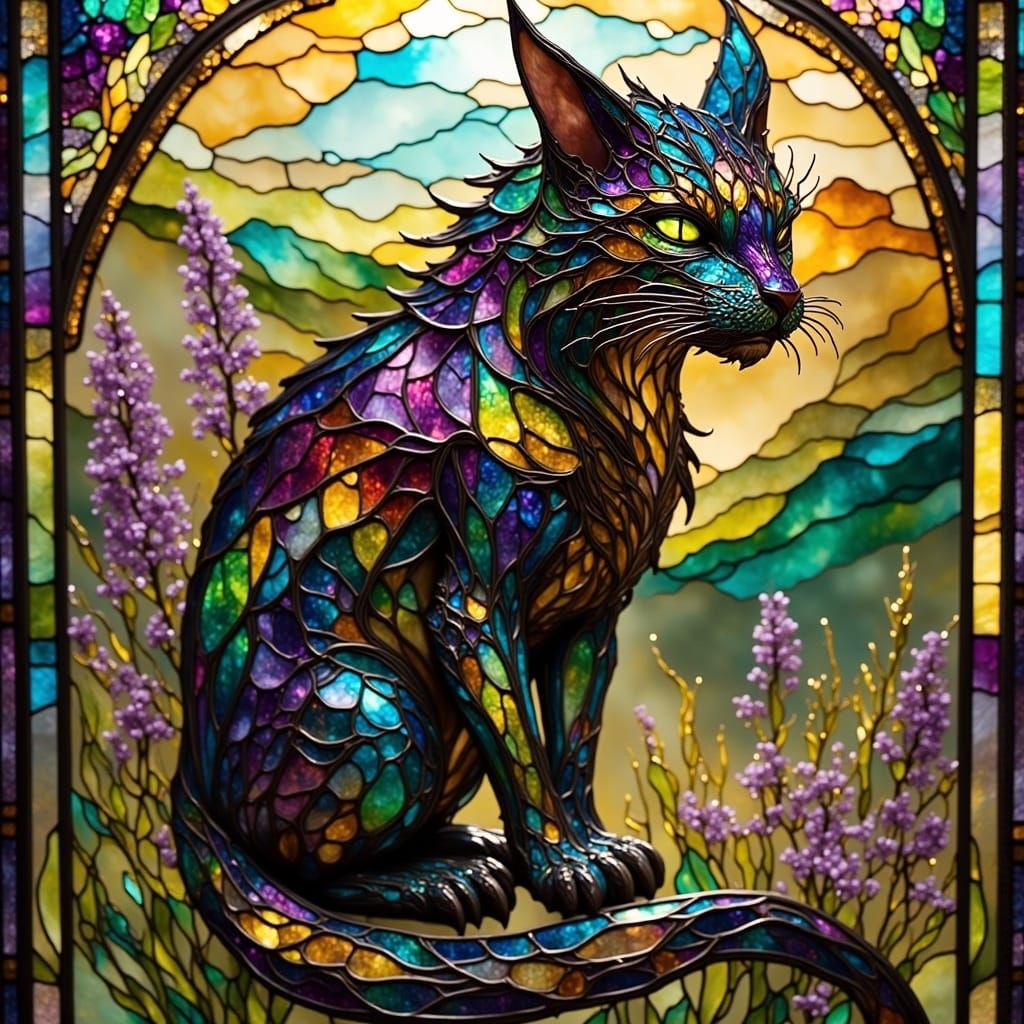 Stained Glass Warrior Cat Illustration