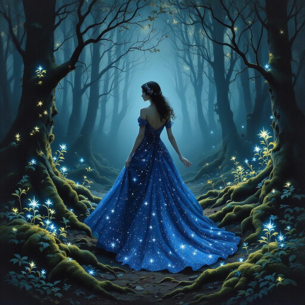 Dancer in Stardust Gown in Twilight Forest