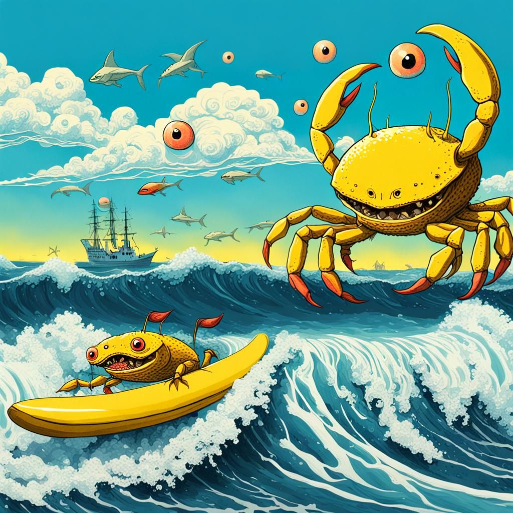 Crab Monsters Surf Hotdogs in Alternate Reality