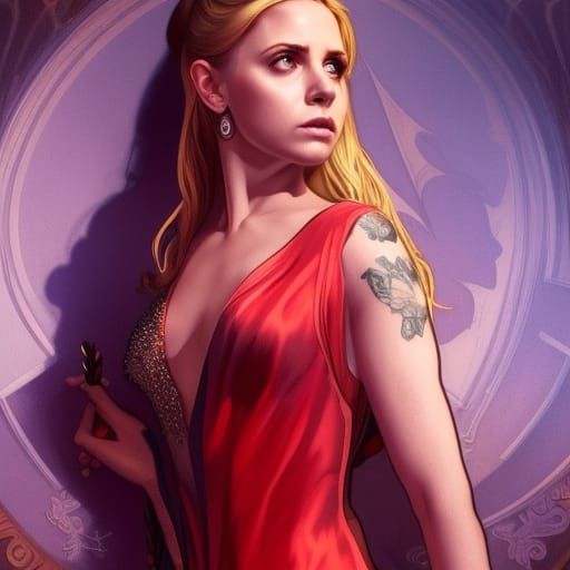 Detailed Portrait with Crystal Curtain, Art Nouveau Style