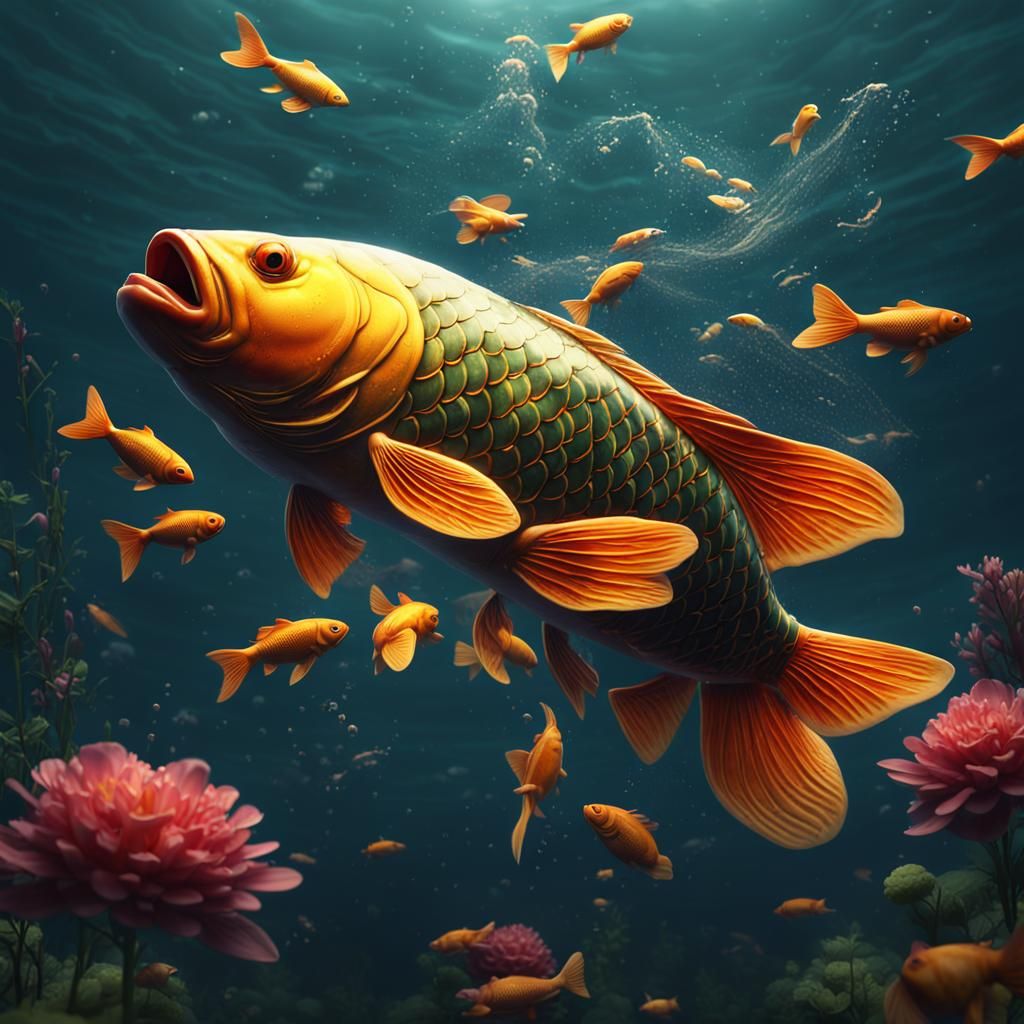Carp Swimming and Catching Flies: Detailed Matte Painting