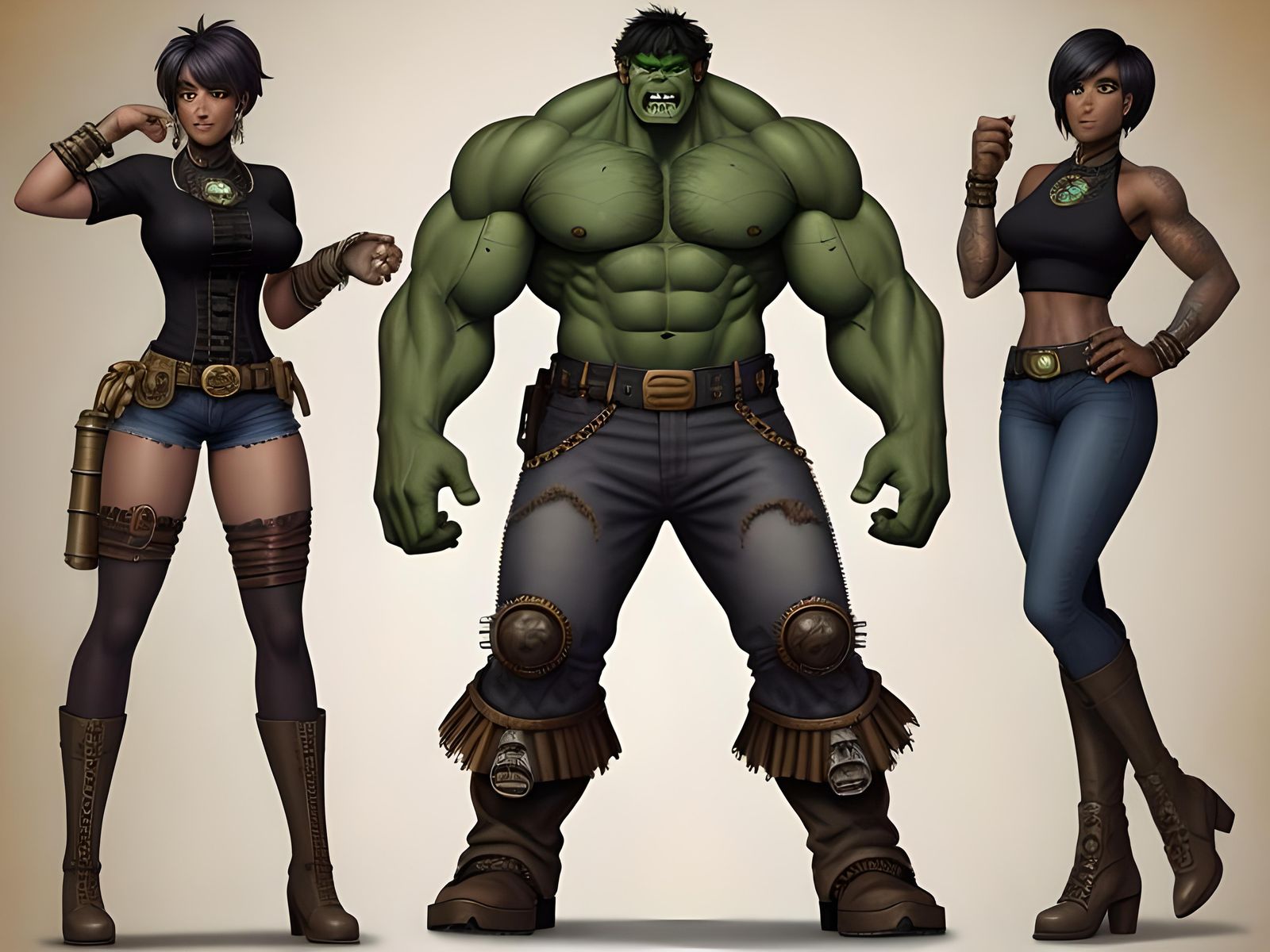 Steampunk Figure Embracing Woman in Fantasy Art Style