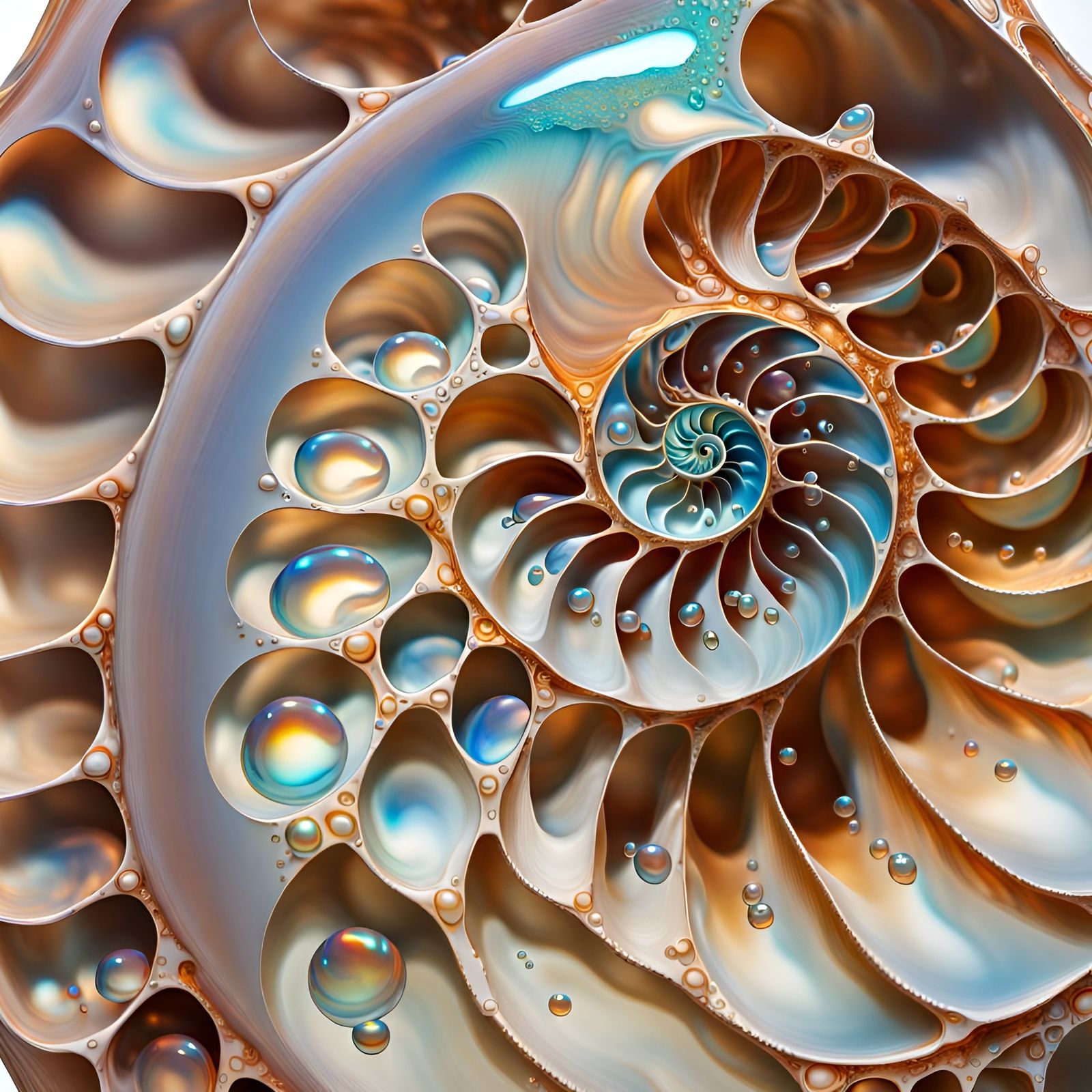 Reflective Pearly Nautilus Shell in Surrealist Style