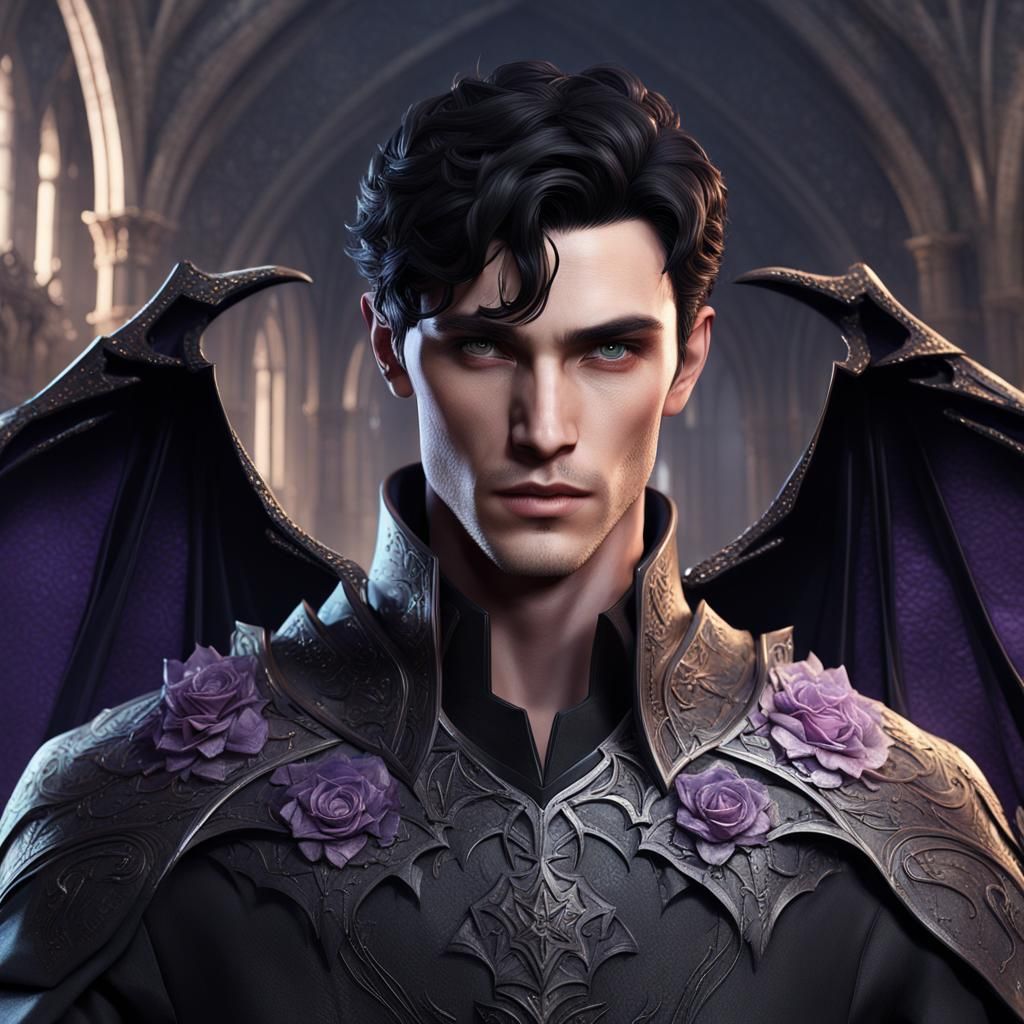 Devastatingly Handsome Male with Bat Wings in Fantasy Art