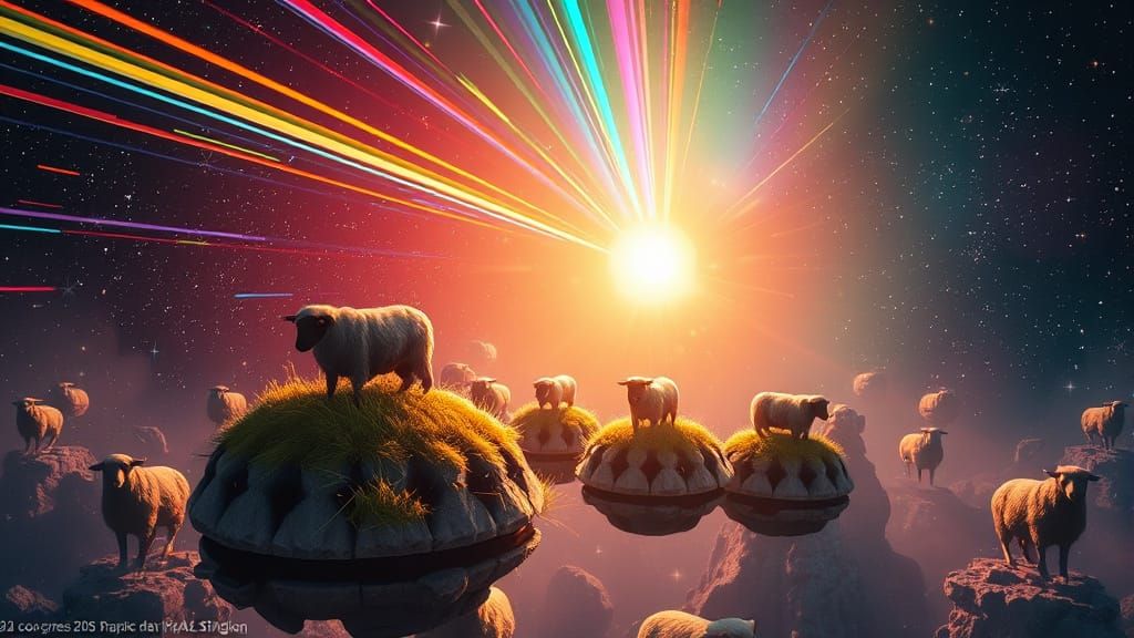 Celestial Flock in Vibrant Space Pasture
