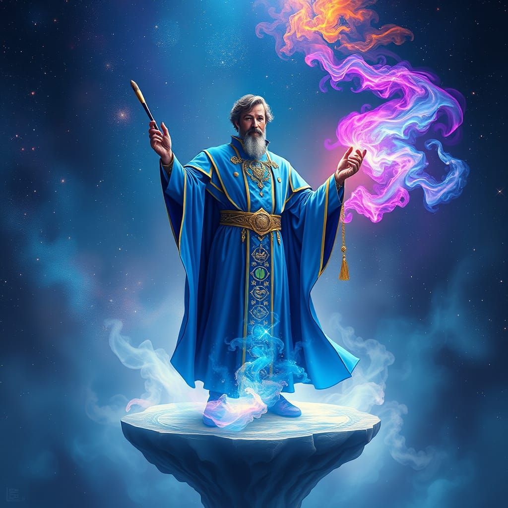 Magician Conjuring Cosmic Nebulae with Paint