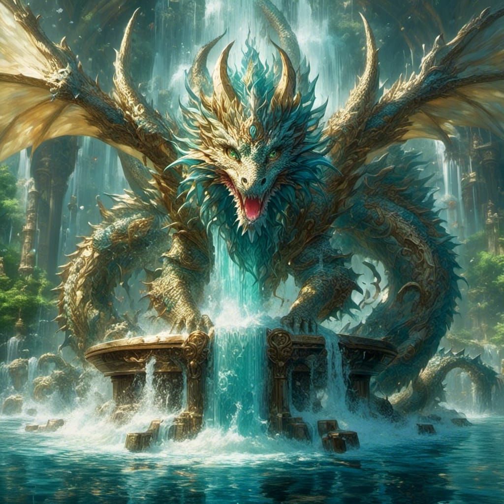 Intricate Dragon Fountains with Celtic Scrolls