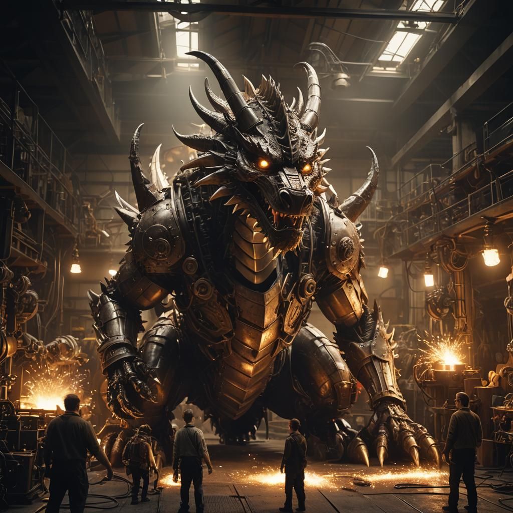 Robotic Engineers Forge Viking Dragon in Industrial Sci-Fi S...