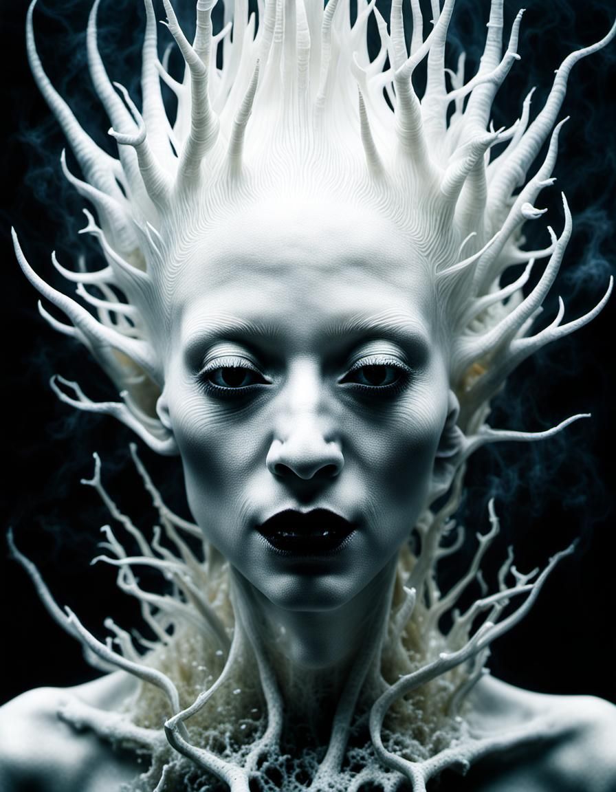 Gothic Elven Vampire on Coral: Macrophotography Portrait