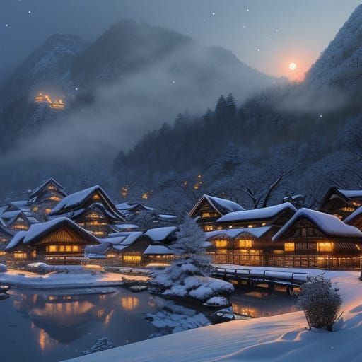 Whimsical Winter Wonderland Scene in Dreamy Thomas Kinkade S...