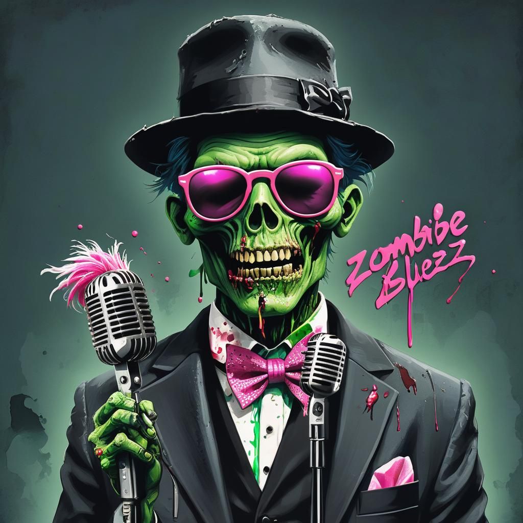 Zombie Blues Singer with Microphone in Oozing Green