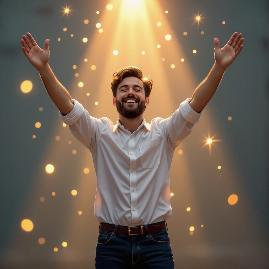 Man Celebrates Victory in a Shower of Gold