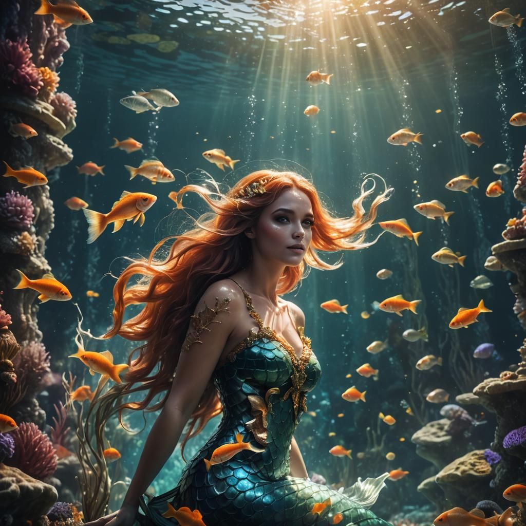 Enchanting Mermaid Portrait in Underwater Kingdom