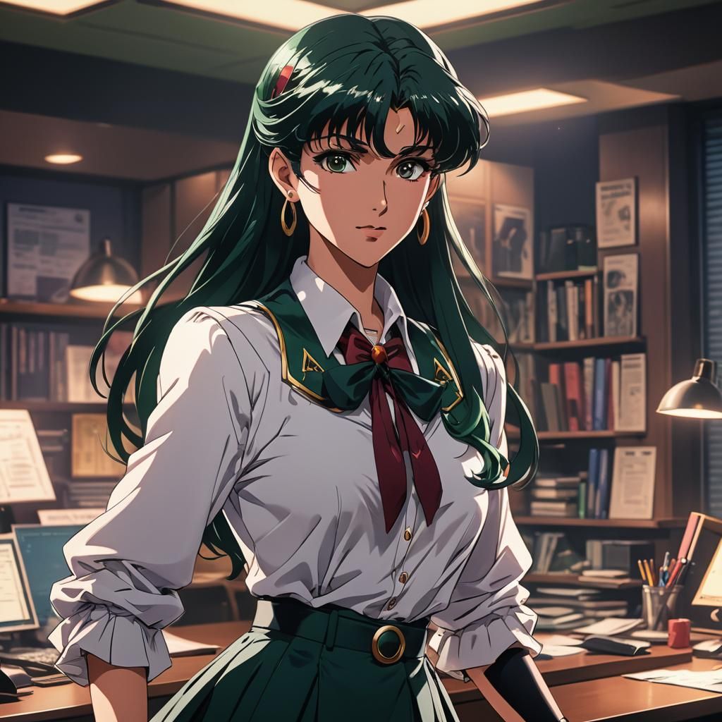 Sailor Pluto in Business Attire: Anime Portrait
