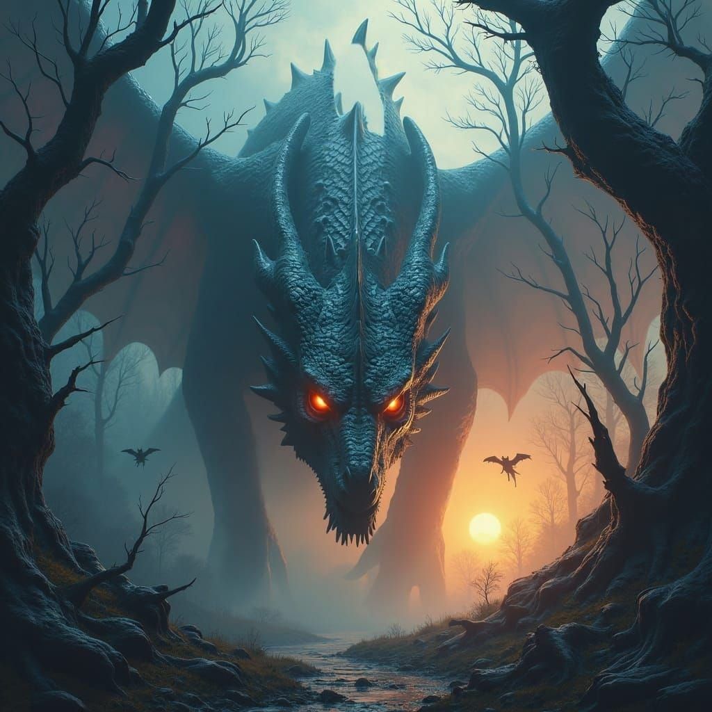 Blue Dragon in Haunted Forest: Matte Painting