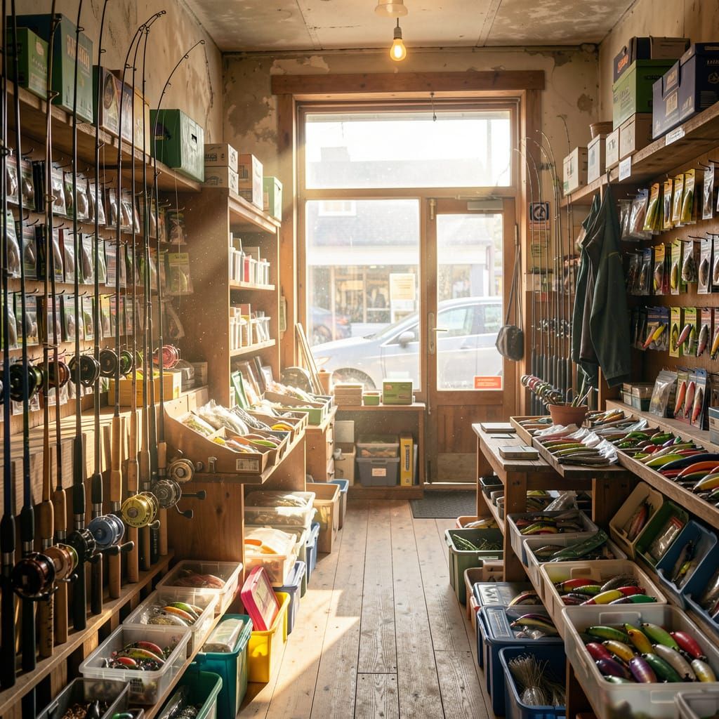 Photorealistic Fishing Store Interior with Cinematic Lightin...
