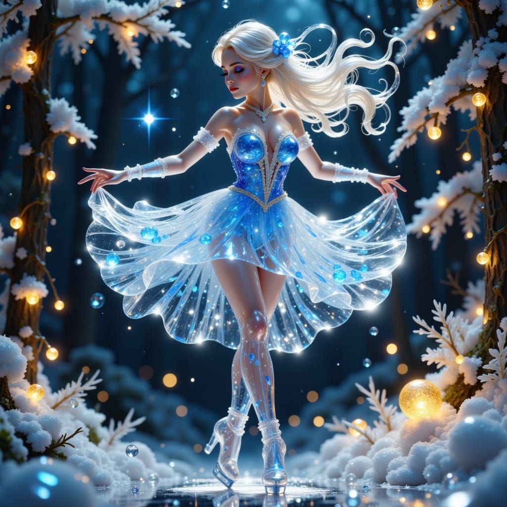 Glass Figurine of Woman in Winter Dress