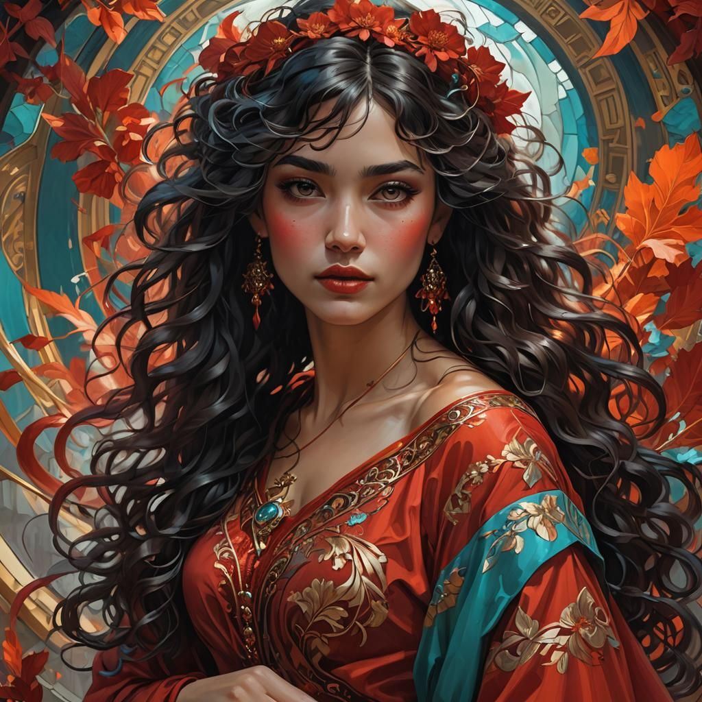 Woman in Red: An Art Nouveau Oil Painting