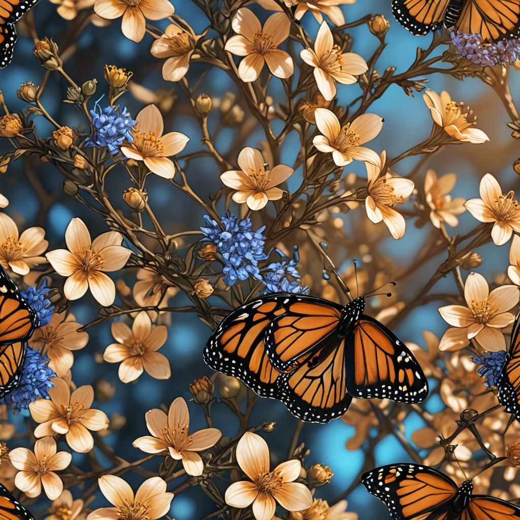 Monarch Butterfly on Flower: Hyperrealistic Macro Shot