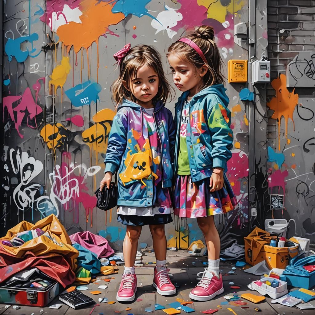 Girl's Dress-Up in Graffiti Splash Art Style