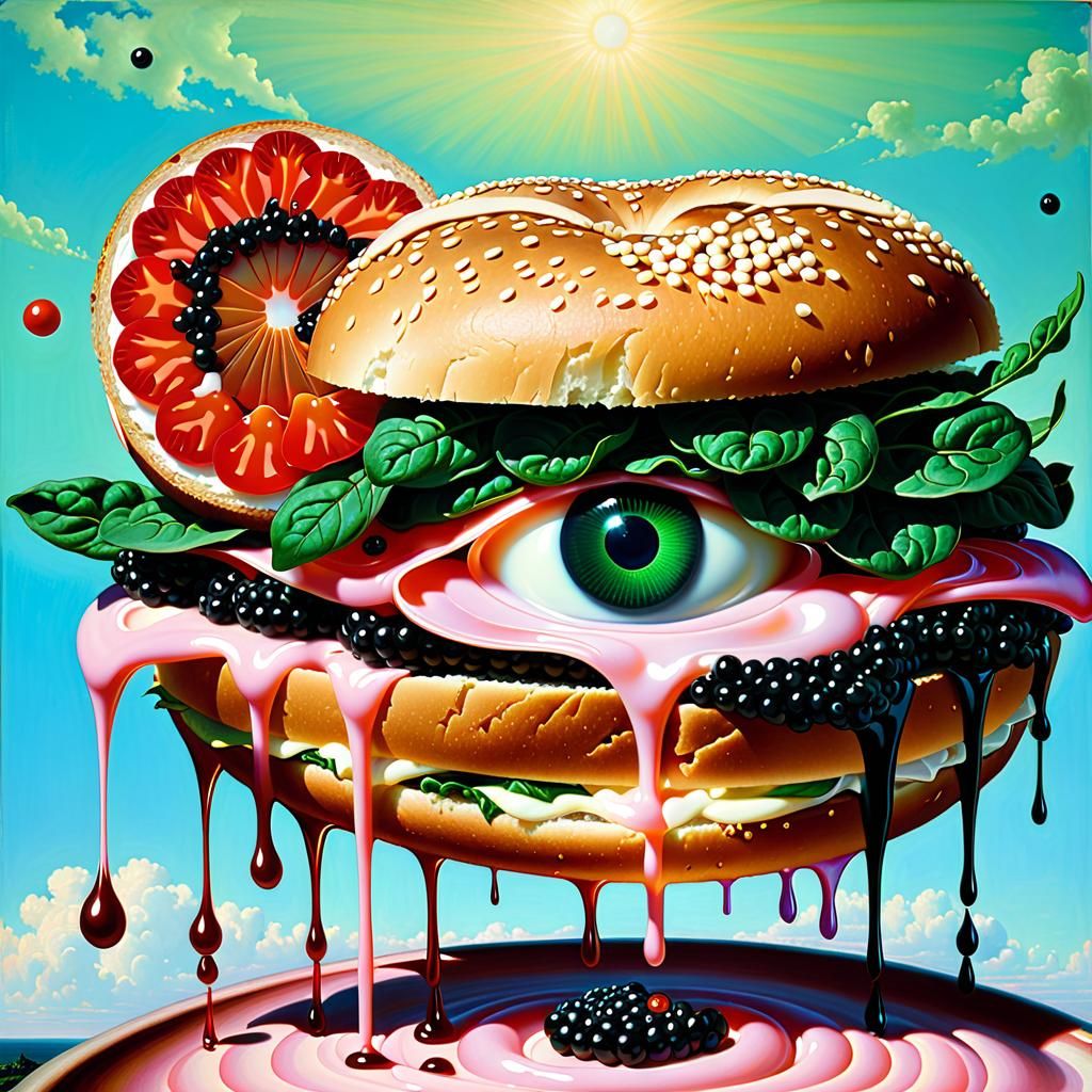 spinach and caviar sandwich with a pepto bismol aoli