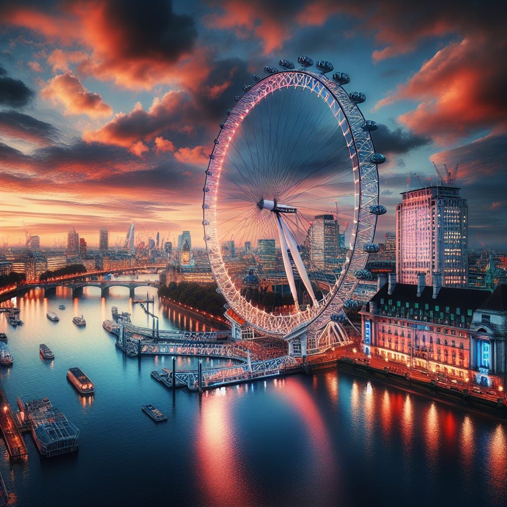 London Eye Ferris Wheel at Sunset