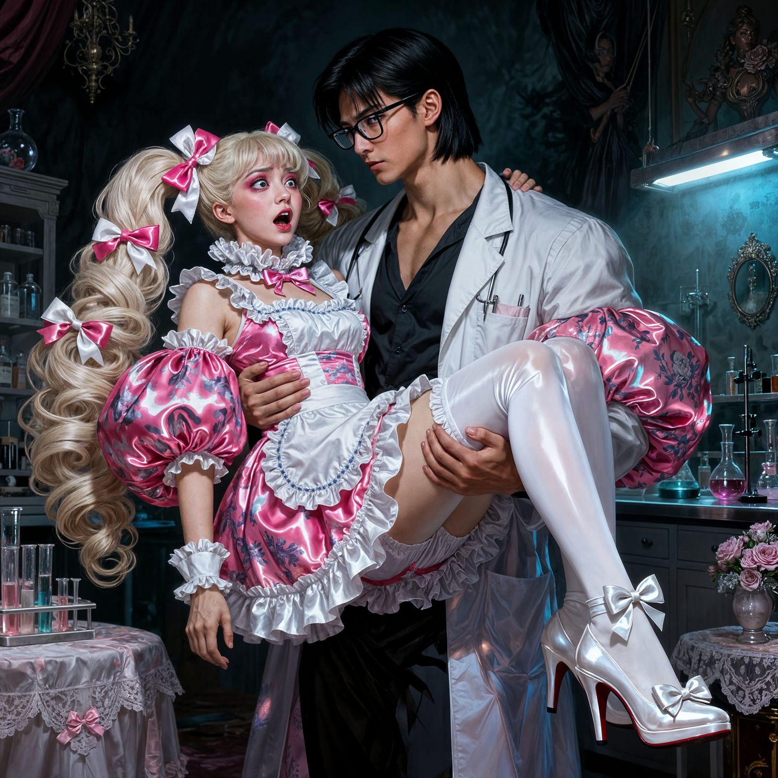 Handsome Doctor Cradles Flamboyant French Maid in Vintage La...