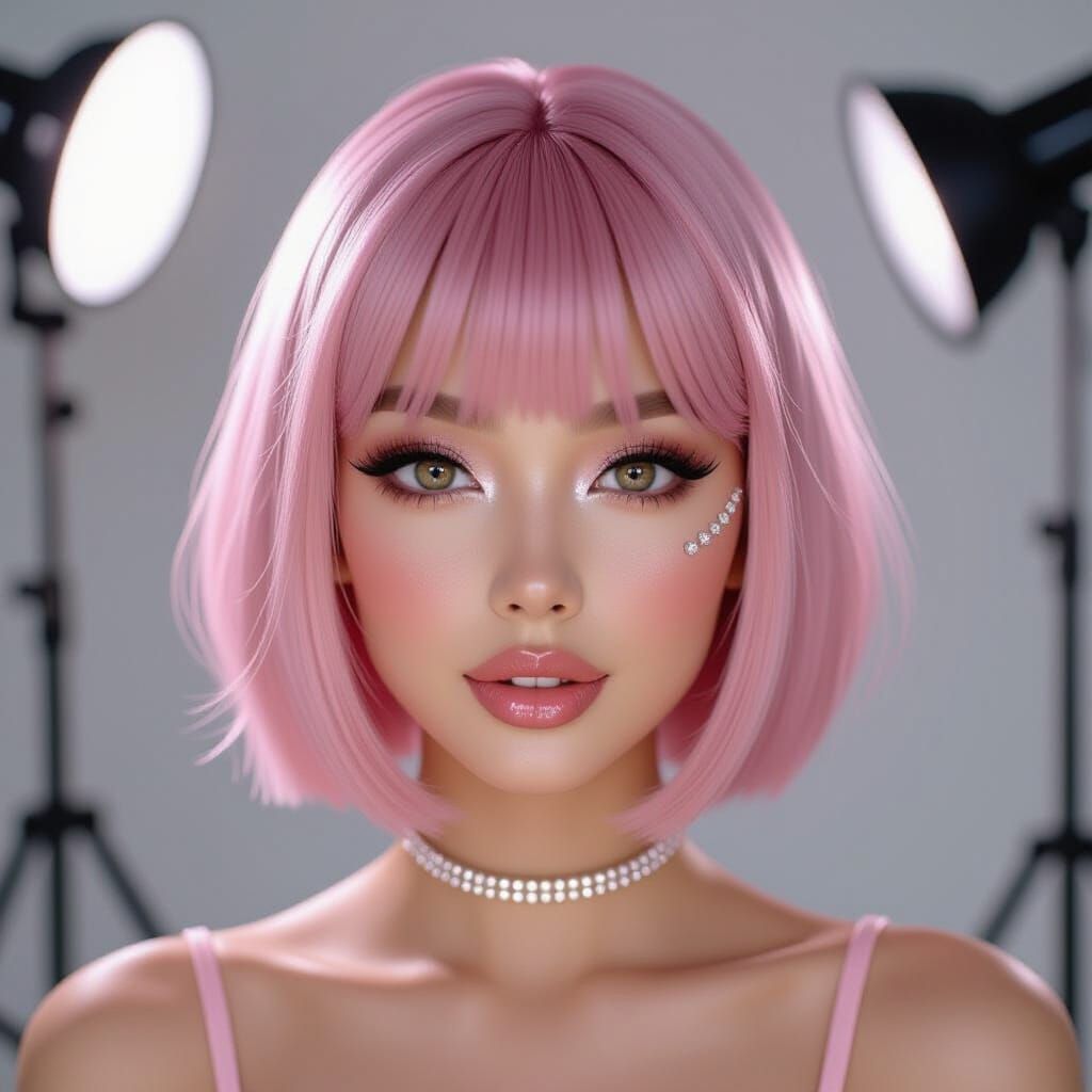 Flawless Glass-Skinned K-Pop Idol in Studio Lighting