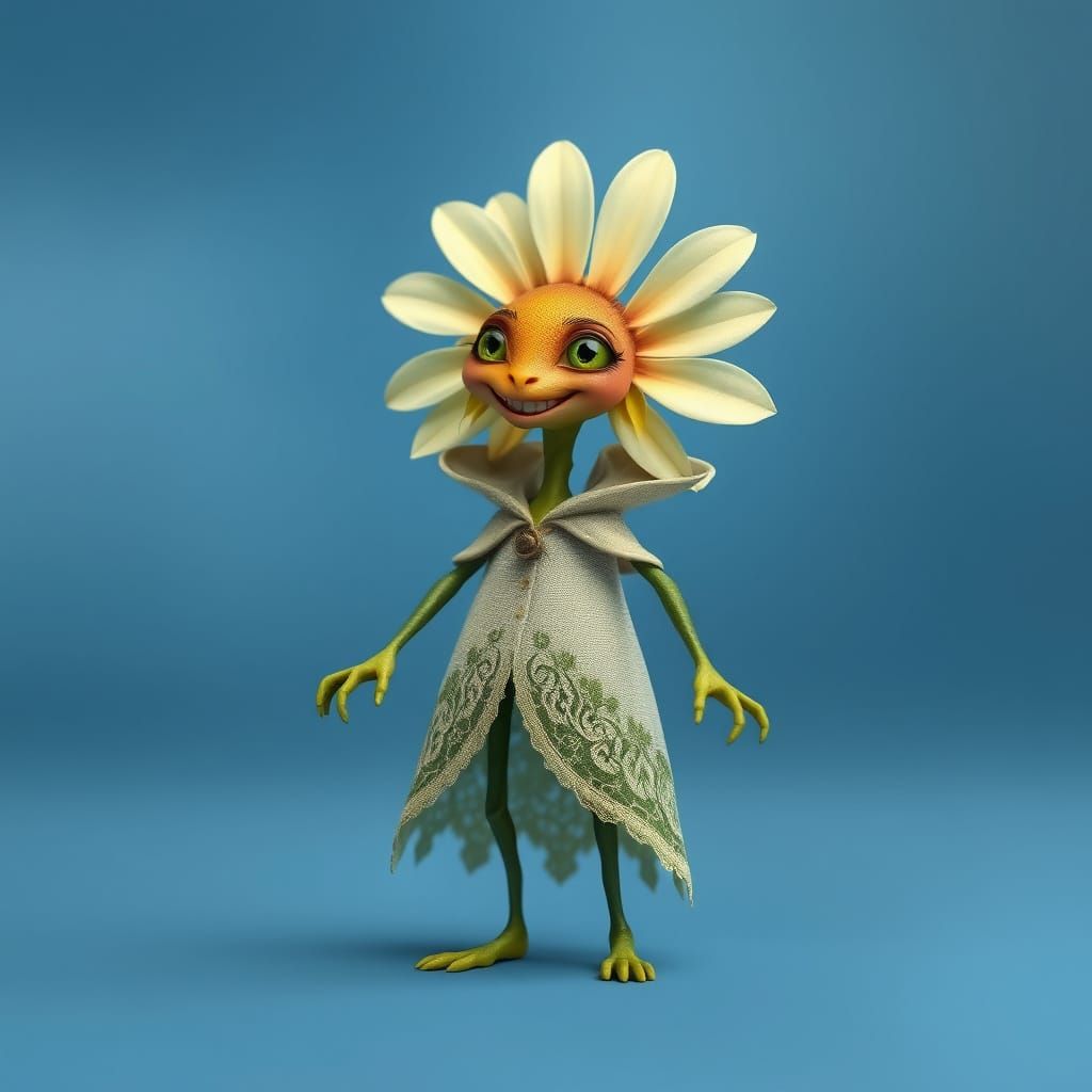 Mystical Daisy Sprite in Whimsical Fantasy Realm